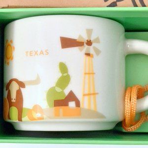 New Starbucks Texas Coffee Mini Mug Ornament 2 Oz 2016 Oil Rig Steer Cactus